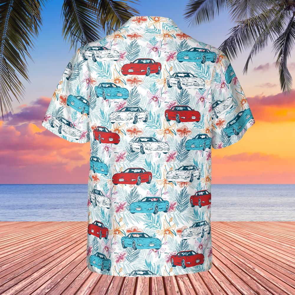 C5 Corvette Men's Multicolor Short Sleeve, Regular Fit, Button-Down Casual Summer Shirt