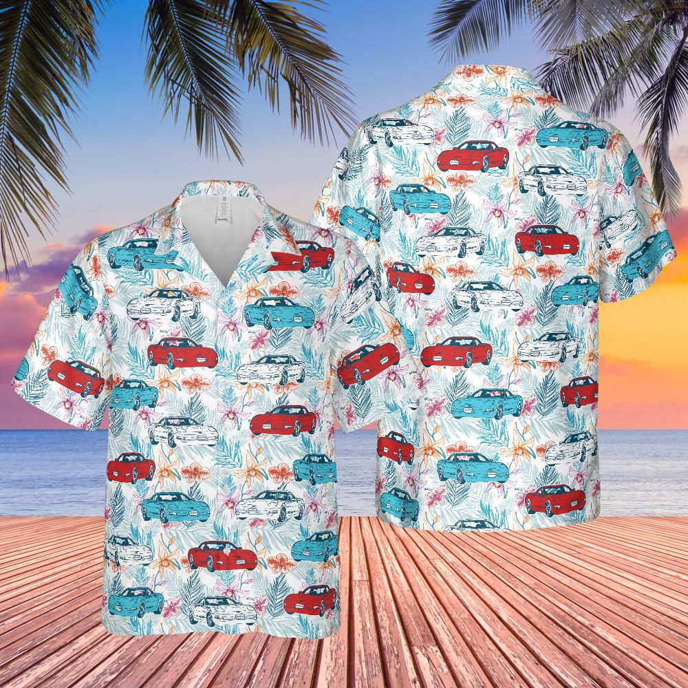 C5 Corvette Men's Multicolor Short Sleeve, Regular Fit, Button-Down Casual Summer Shirt