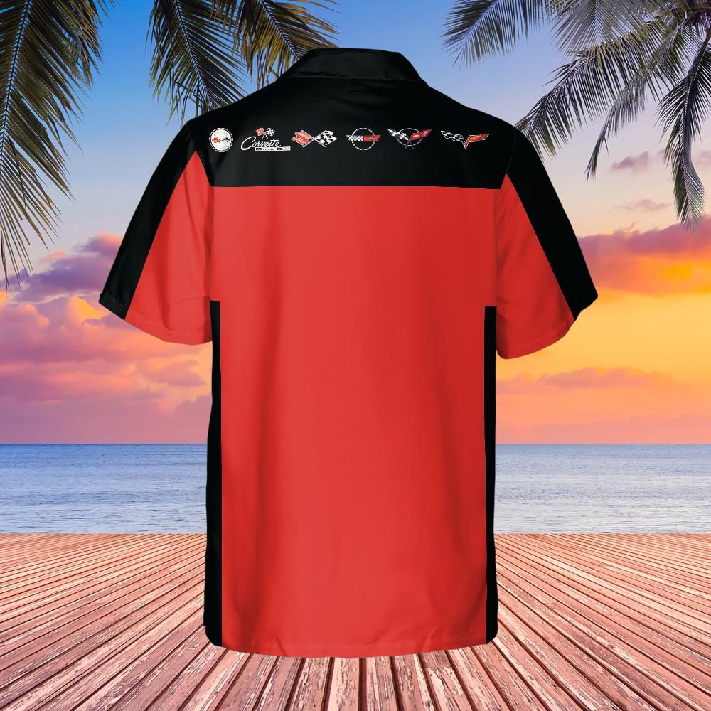 C6 Chevrolet Corvette Hawaiian Shirt Victory Red and Black Color Block Men's Short Sleeve Button-Up Casual Camp Shirt