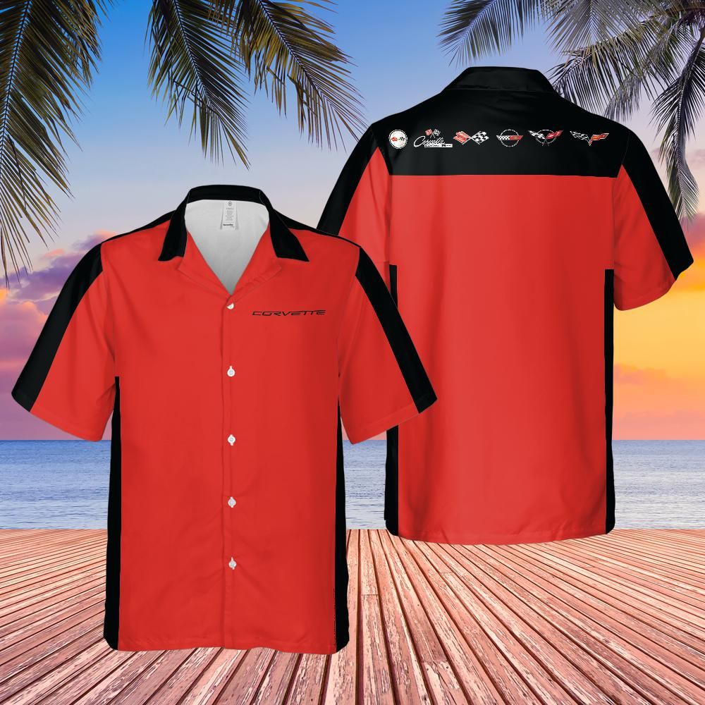 C6 Chevrolet Corvette Hawaiian Shirt Victory Red and Black Color Block Men's Short Sleeve Button-Up Casual Camp Shirt
