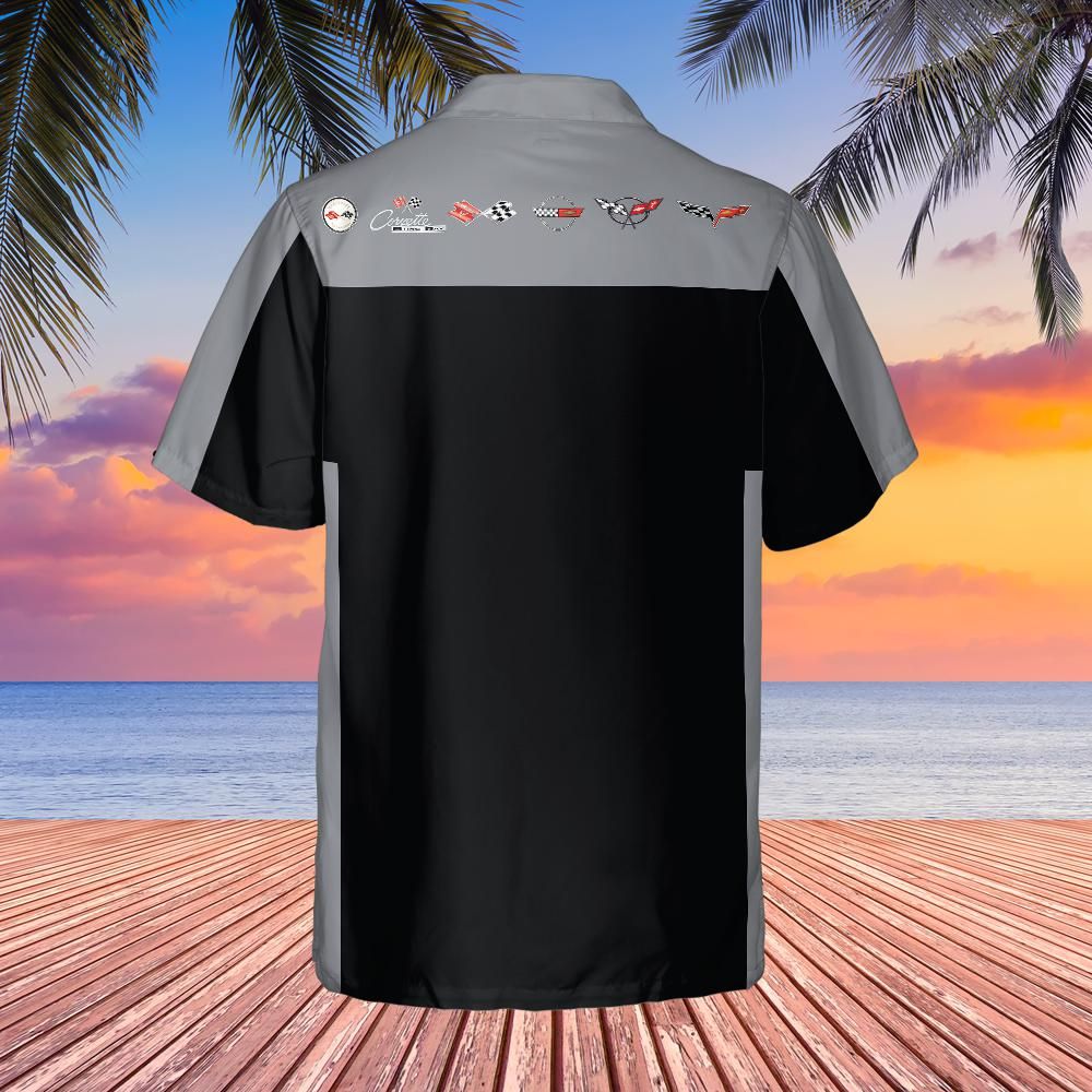 C6 Chevrolet Corvette Hawaiian Shirt Black and Machine Silver Metallic Color Block Men's Short Sleeve Button-Up Casual Camp Shirt