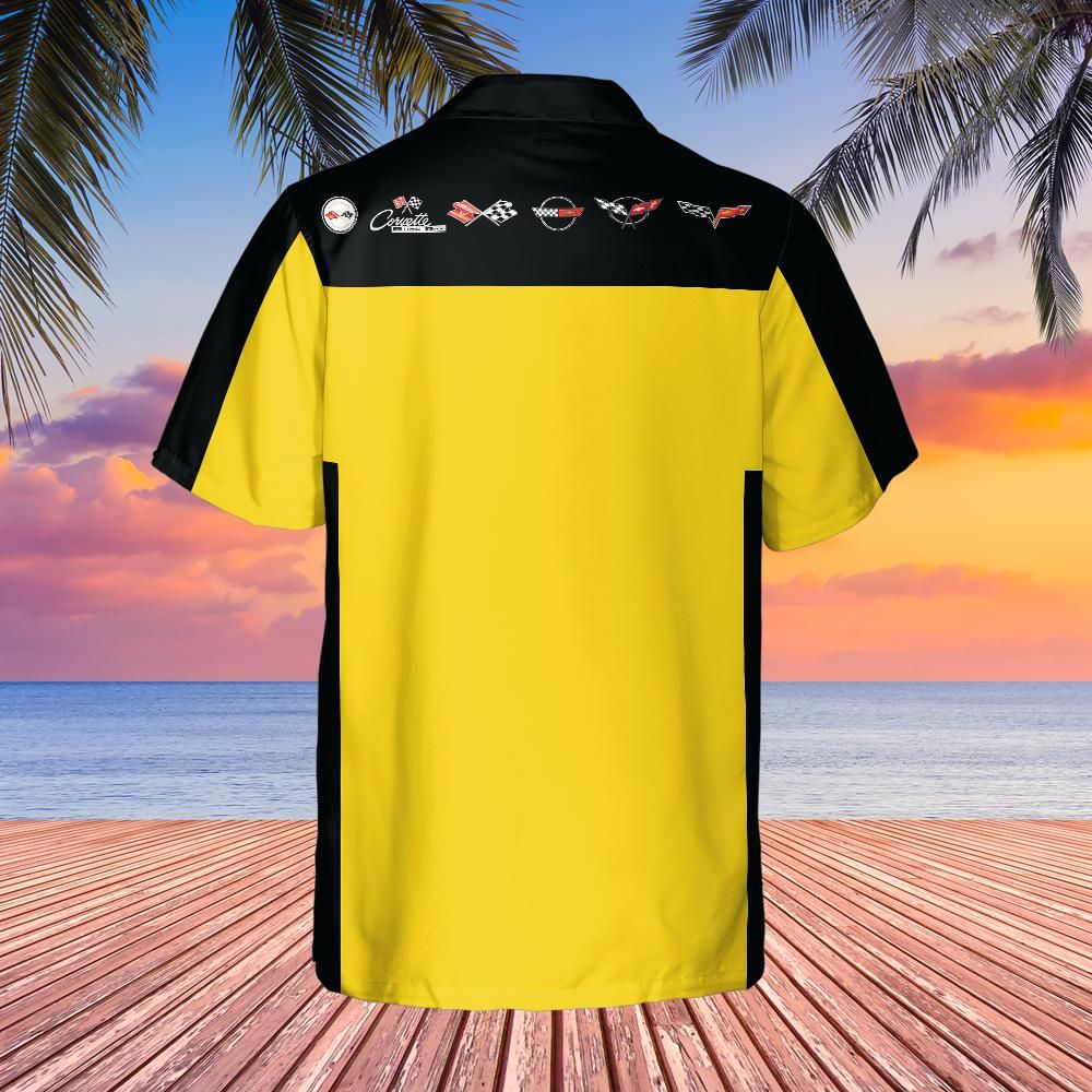 C6 Chevrolet Corvette Hawaiian Shirt Velocity Yellow and Black Color Block Men's Short Sleeve Button-Up Casual Camp Shirt