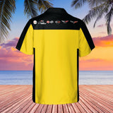 C6 Chevrolet Corvette Hawaiian Shirt Velocity Yellow and Black Color Block Men's Short Sleeve Button-Up Casual Camp Shirt