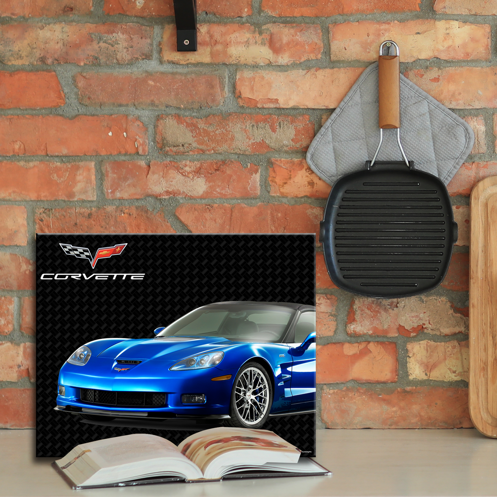 C6 Corvette Glass Cutting Board, Blue, 12"x15" Tempered Glass, Durable Kitchen Essential, Made in the USA