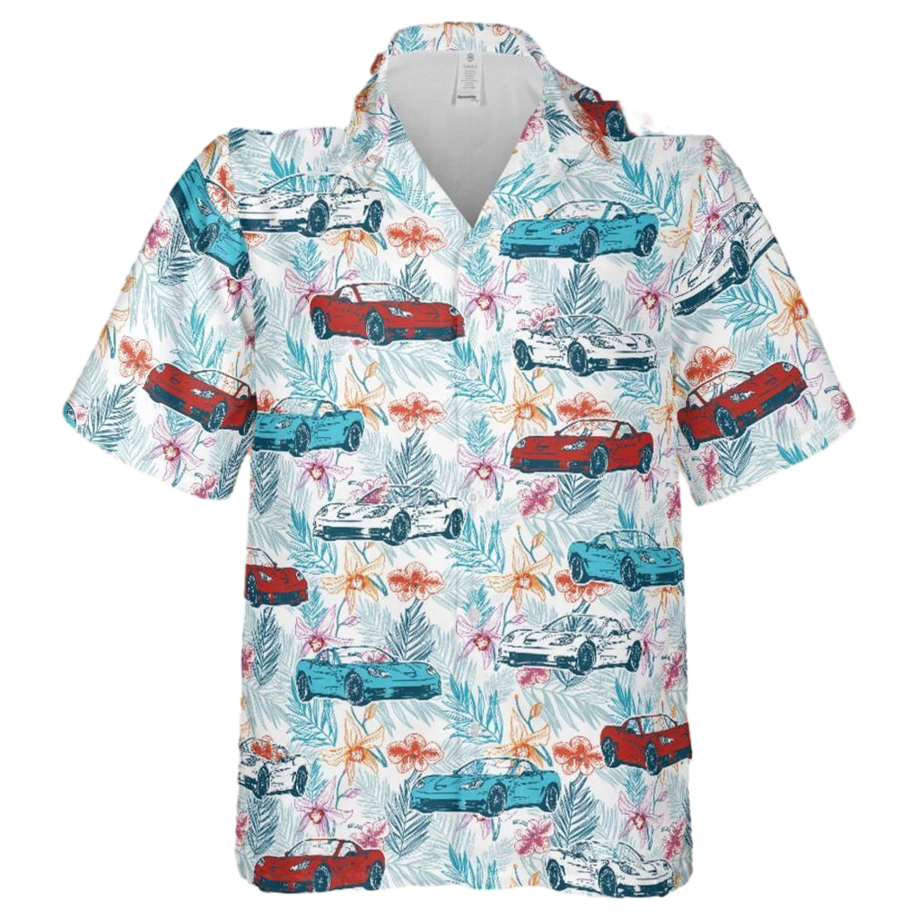 C6 Corvette Herren-Hemd im Hawaii-Stil, mehrfarbig, kurzärmlig, mit Knöpfen vorne