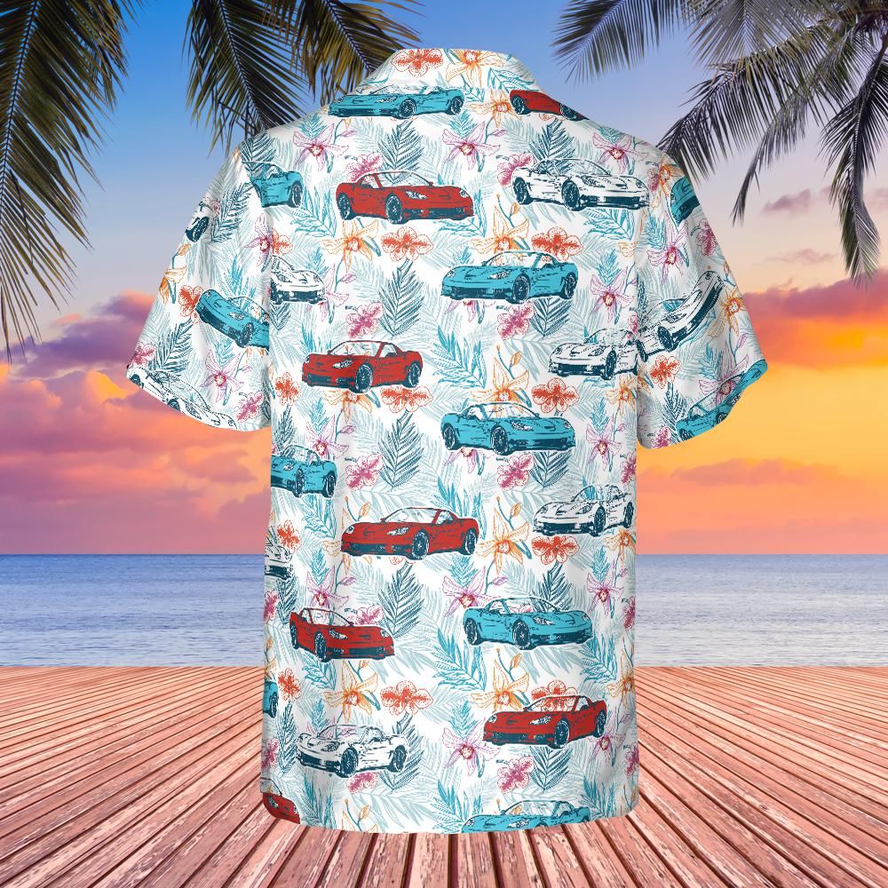 C6 Corvette Herren-Hemd im Hawaii-Stil, mehrfarbig, kurzärmlig, mit Knöpfen vorne