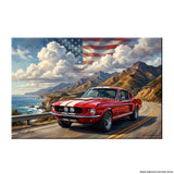 Carroll Shelby Red GT500 Sports Coupe Coastal Highway American Flag Canvas Wall Art