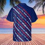 Carroll Shelby Blue Carbon Americana Stars and Stripes Hawaiian Shirt, Celebrating Muscle Car Heritage with Historical Shelby Badge Designs in Diagonal Stripes