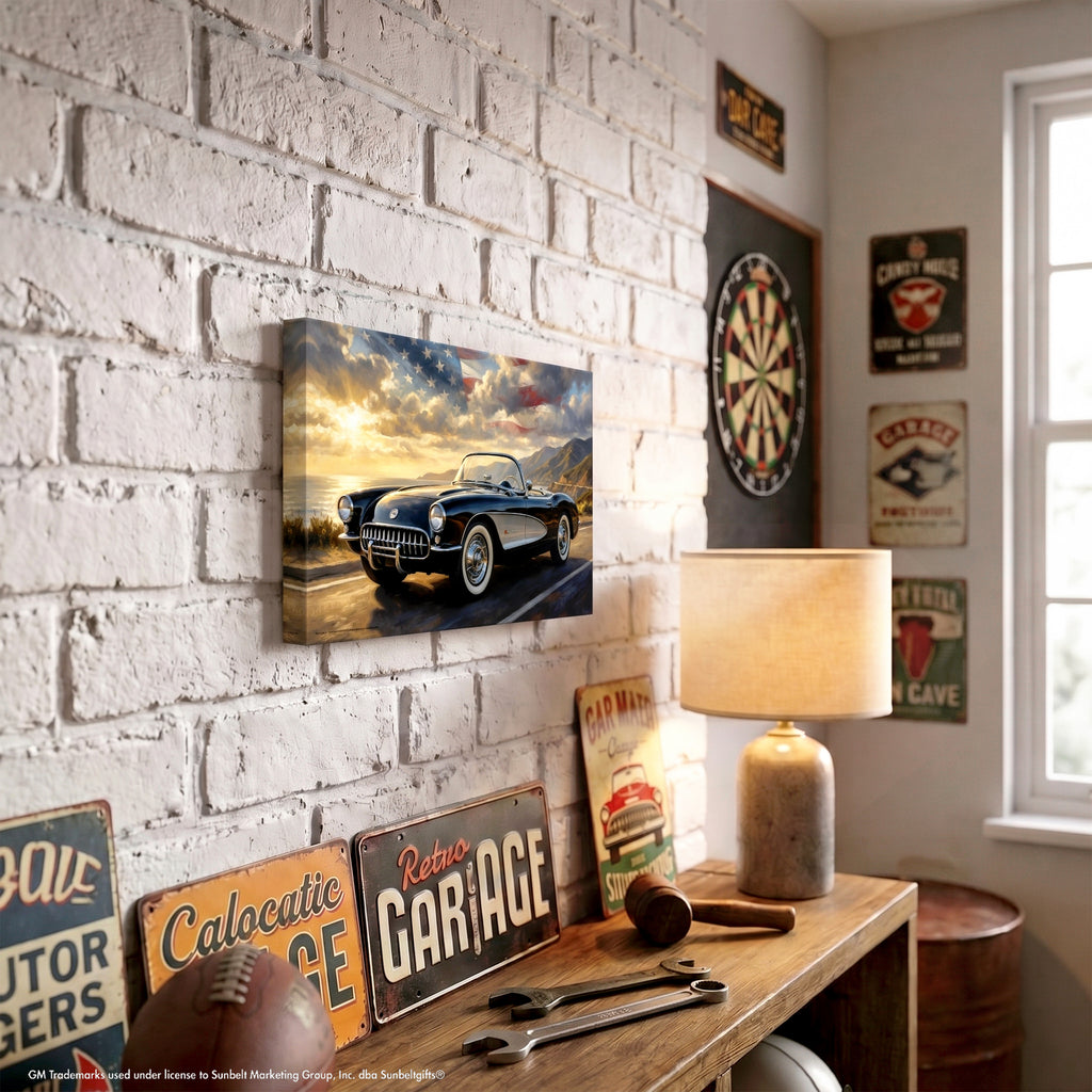 Corvette C1 Black C1 Pacific Coast Highway Canvas Wall Art