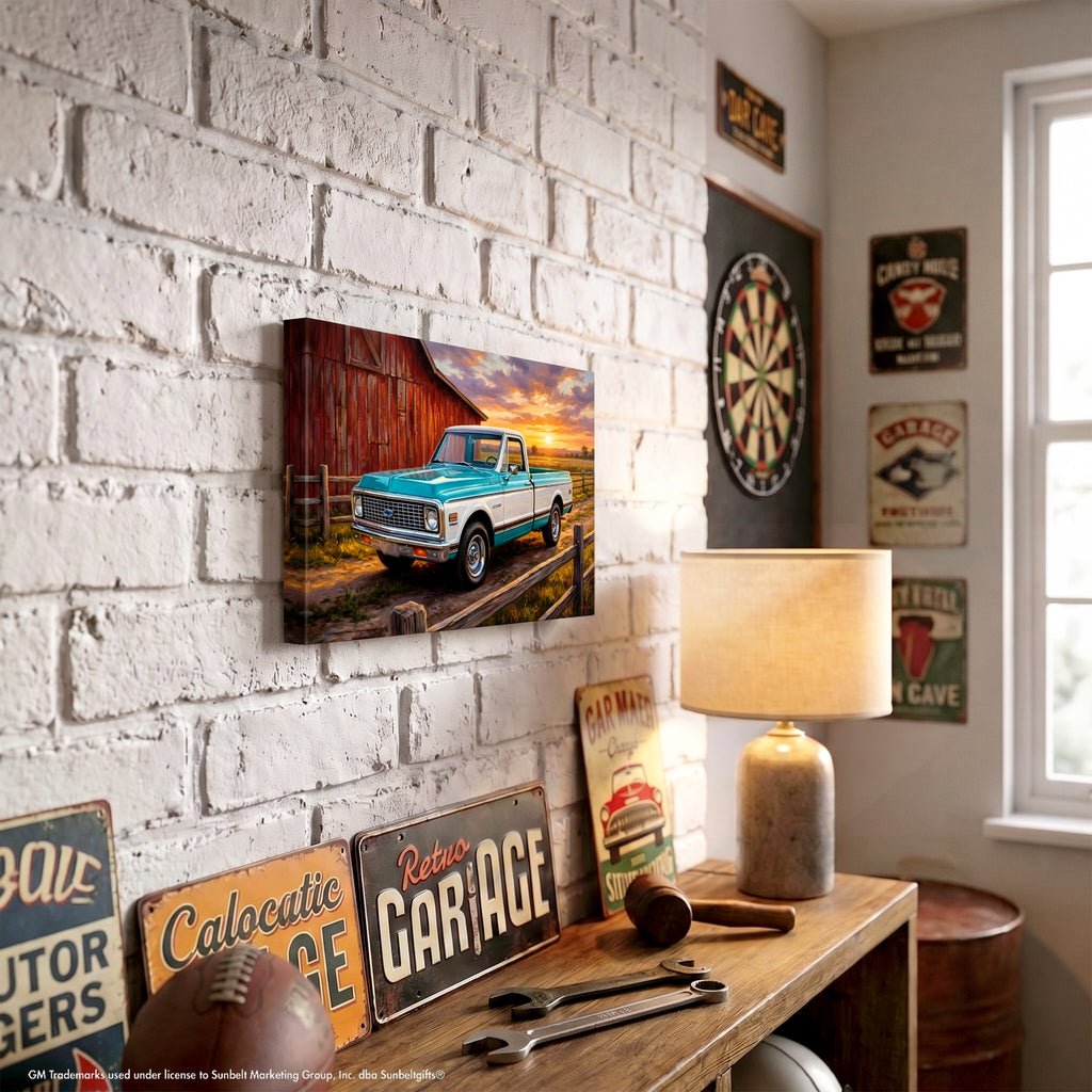 Chevy C10 Blue and White Barn Canvas Wall Art