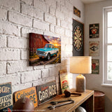 Chevy C10 Blue and White Barn Canvas Wall Art