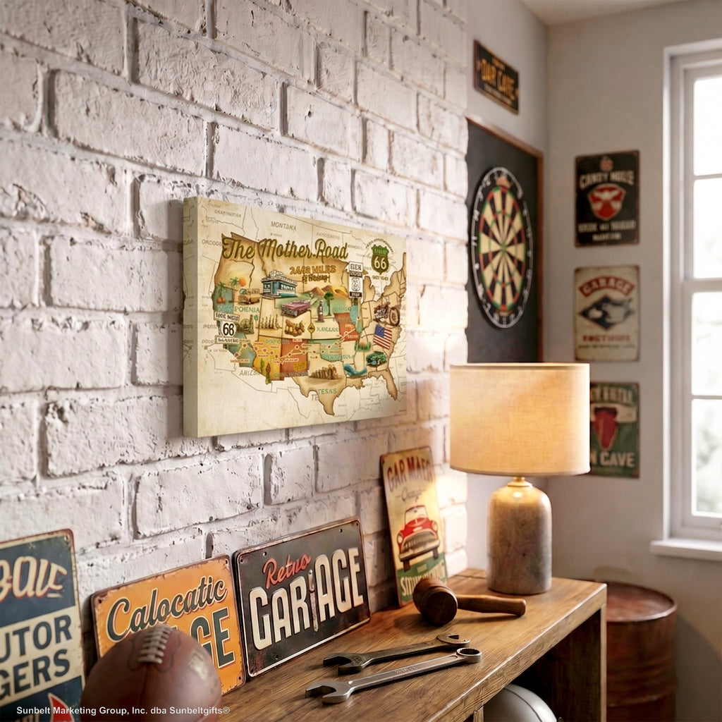 Legends of Route 66 Vintage Sepia USA Map The Mother Road Americana Canvas Wall Art