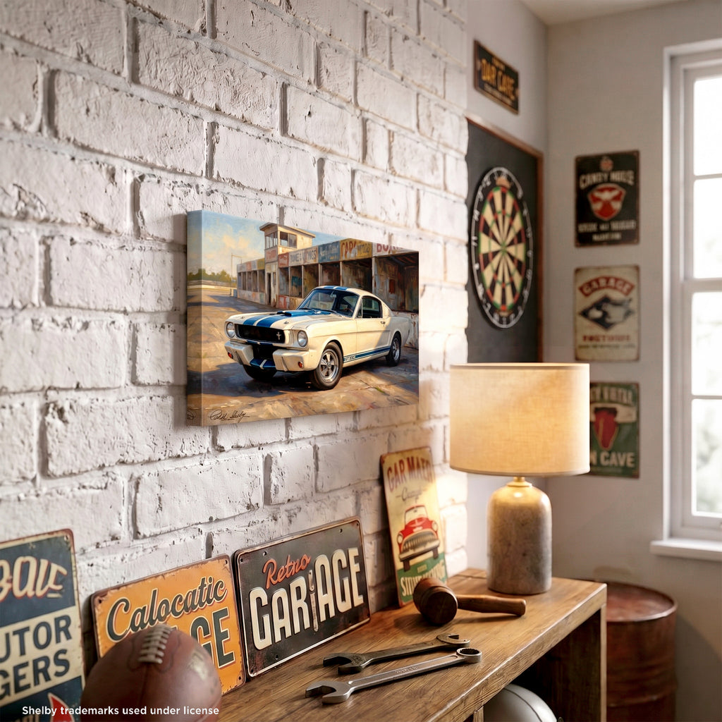 Carroll Shelby White GT350 Sports Coupe Racing Booth Canvas Wall Art