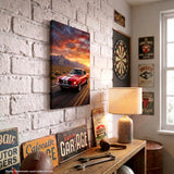Carroll Shelby Red GT500 Sports Coupe Front View Sunset Highway Portrait Canvas Wall Art