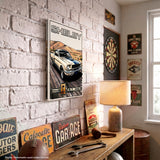 Carroll Shelby White GT350 Sports Coupe Comic Illustration Cobra Snake GT350 Badge Canvas Wall Art