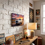 Carroll Shelby White GT350 Sports Coupe Sunset Desert Highway American Flag Canvas Wall Art