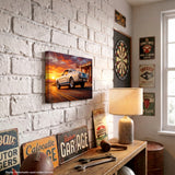 Carroll Shelby White GT350 Sports Coupe Rearview Distressed Sunset Gas Station Canvas Wall Art