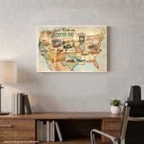 Legends of Route 66 Vintage Tan & Teal USA Map Get Your Kicks Road Trip Canvas Wall Art