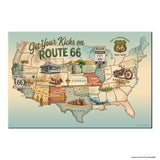 Legends of Route 66 USA Map Canvas Wall Art – Get Your Kicks on Route 66 100th Anniversary 1926-2026, full USA map from Chicago to Santa Monica