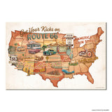 Legends of Route 66 USA Map Canvas Wall Art – America’s Main Street vintage warm terracotta edition, Get Your Kicks on Route 66, 2448 Miles of History, Chicago to Santa Monica
