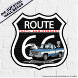 1987 Chevrolet C10 Blue and White Two Tone Route 66 100th Anniversary Die Cut Shield USA Made Metal Sign- Available in 2 sizes