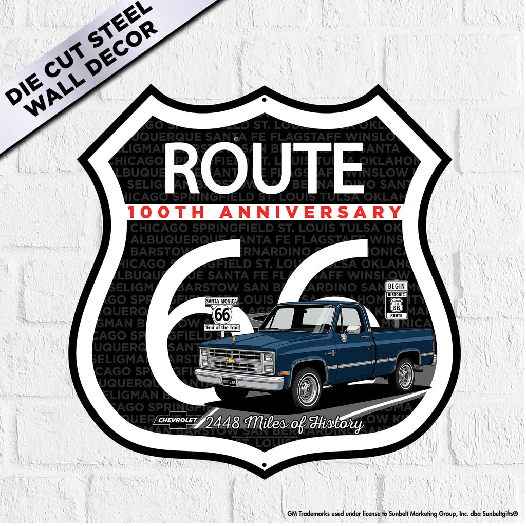 1987 Chevrolet C10 Dark Blue Route 66 100th Anniversary Die Cut Shield USA Made Metal Sign- Available in 2 sizes (Copy)