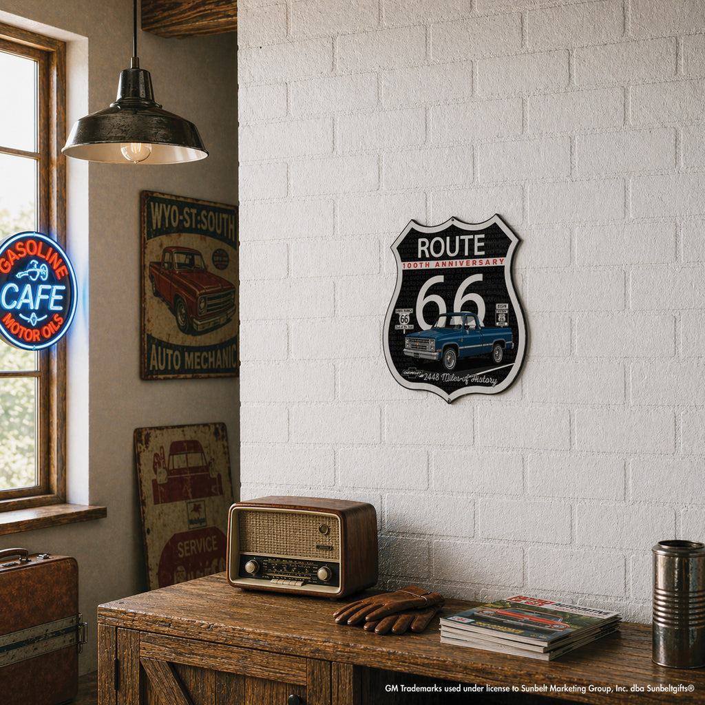 1987 Chevrolet C10 Dark Blue Route 66 100th Anniversary Die Cut Shield USA Made Metal Sign- Available in 2 sizes (Copy)