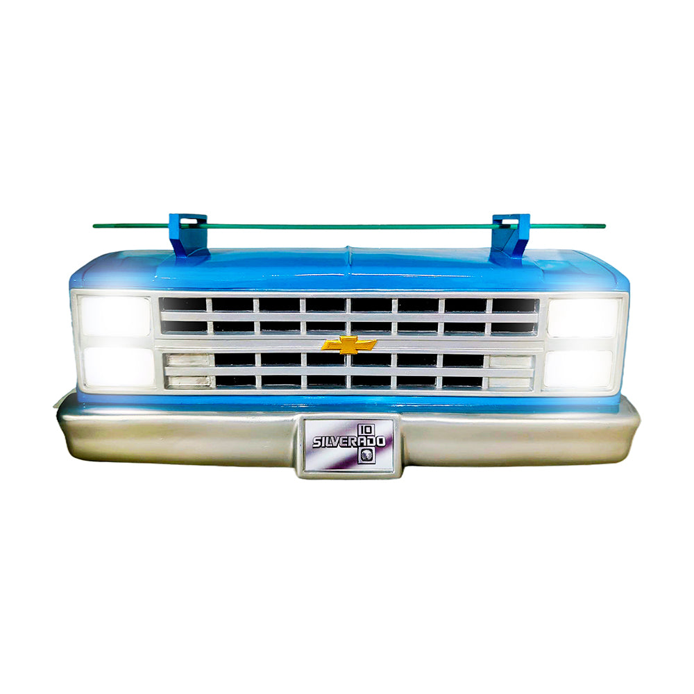 Sunbeltgifts 1985 Chevrolet C10 Truck Wall Shelf, Skyline Blue, 19.30x5.70x8.10 inches, Tempered Glass, Battery Powered LED Headlights, Car Enthusiast Gift, Classic Truck Decor, Chevy Collector Item