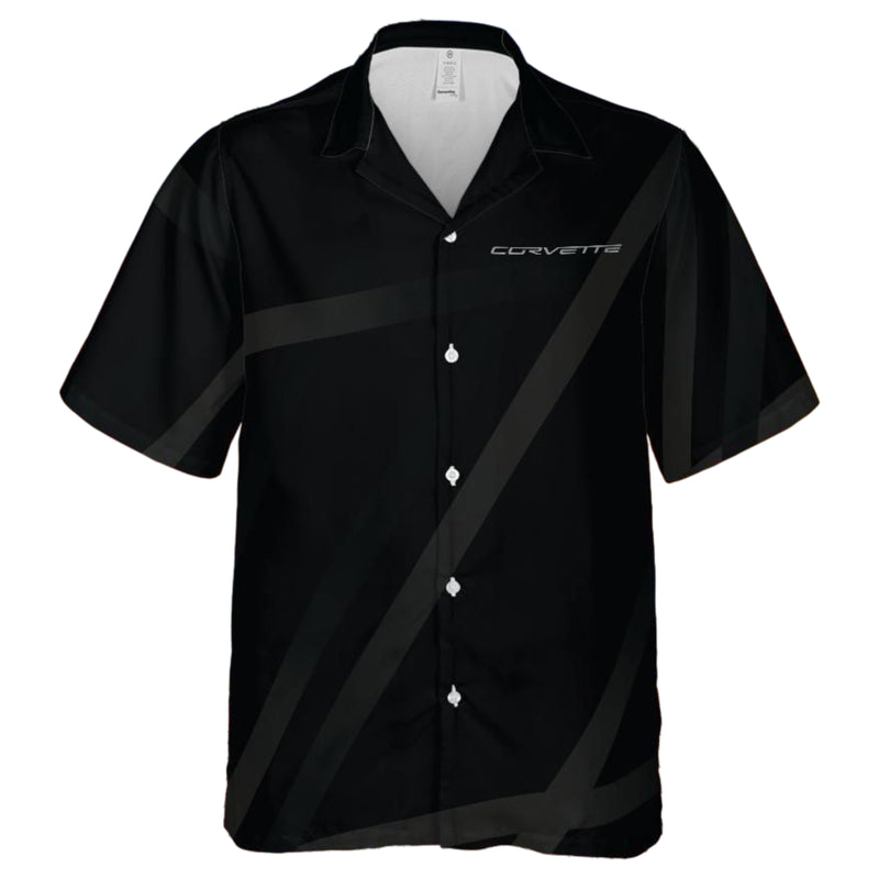 Chevrolet Corvette Hawaiian Shirt Black Carbon Faded Stripes Men's Short Sleeve Button-Up Camp Shirt