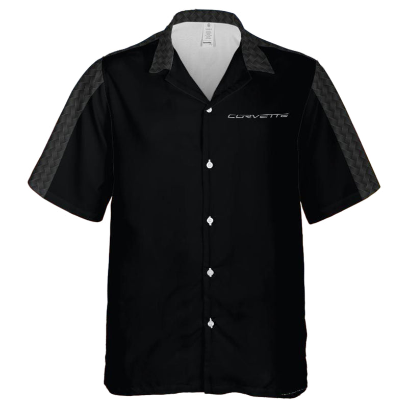 Chevrolet Corvette Hawaiian Shirt Black Carbon Men's Short Sleeve Button-Up Camp Shirt