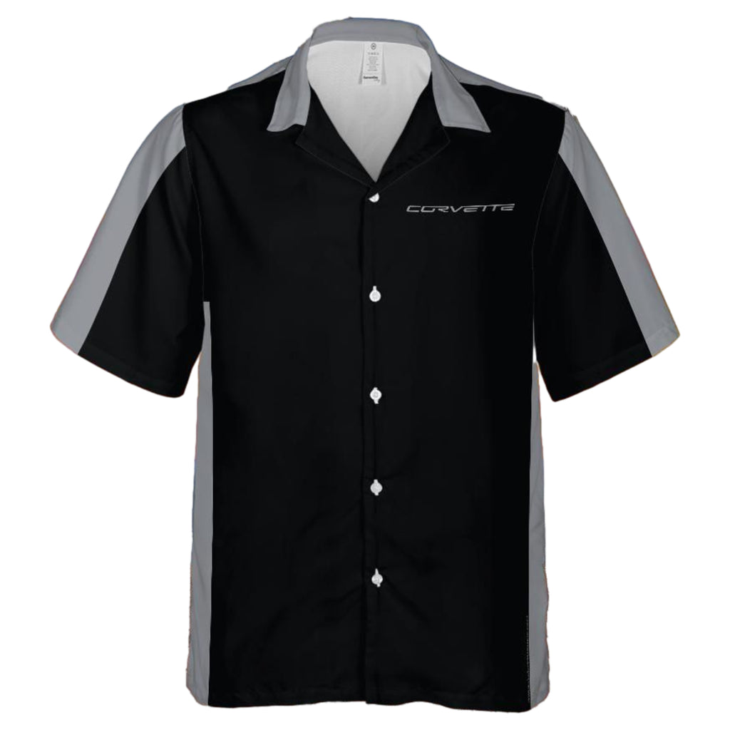 C6 Chevrolet Corvette Hawaiian Shirt Black and Machine Silver Metallic Color Block Men's Short Sleeve Button-Up Casual Camp Shirt