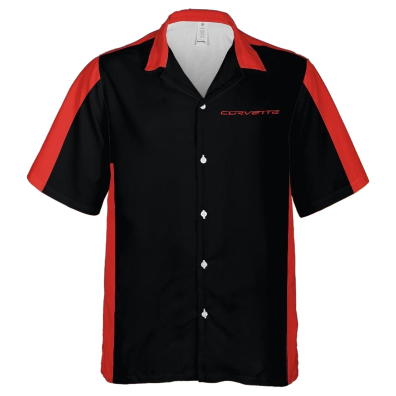 C6 Chevrolet Corvette Hawaiian Shirt Black and Victory Red Color Block Men's Short Sleeve Button-Up Casual Camp Shirt
