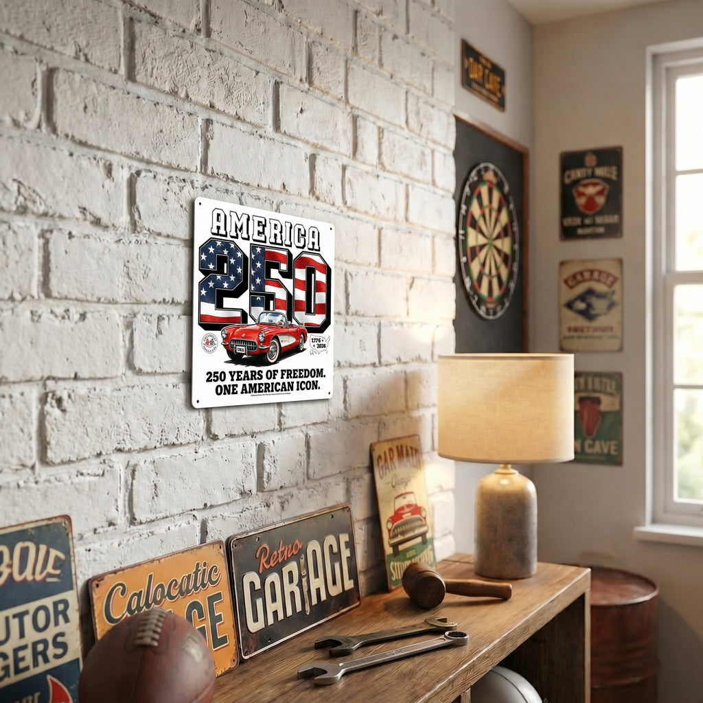 Corvette C1 America 250 "250 Years of Freedom. One American Icon." 12x12 Metal Sign