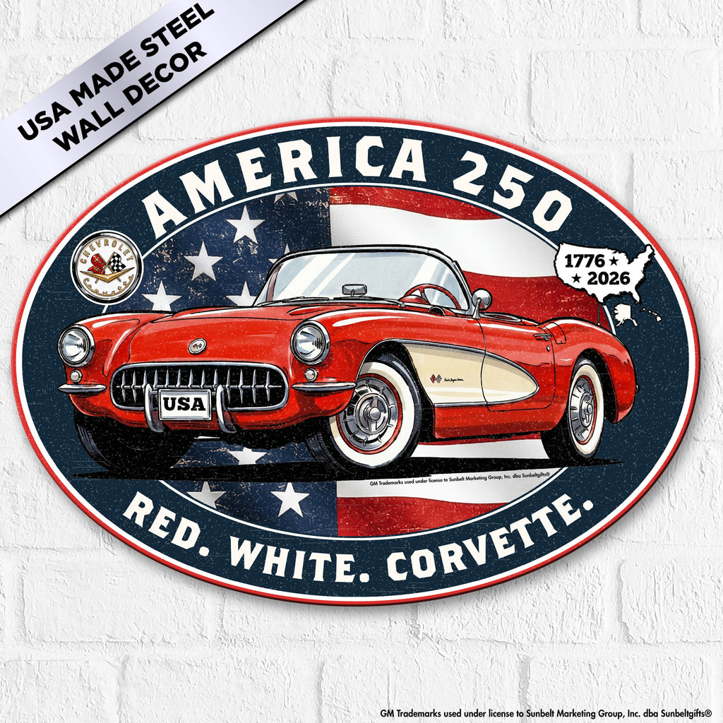 Corvette C1 "Red. White. Corvette." America 250 Oval Steel Sign – 1776 to 2026