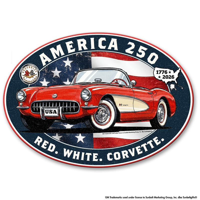 Corvette C1 "Red. White. Corvette." America 250 Oval Steel Sign – 1776 to 2026