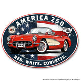 Corvette C1 "Red. White. Corvette." America 250 Oval Steel Sign – 1776 to 2026