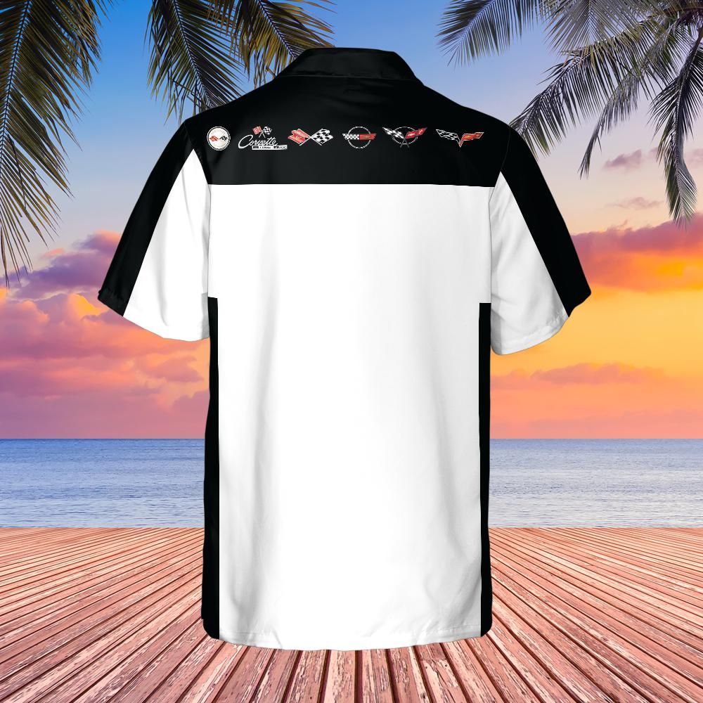 C6 Chevrolet Corvette Hawaiian Shirt Arctic White and Black Color Block Men's Short Sleeve Button-Up Casual Camp Shirt