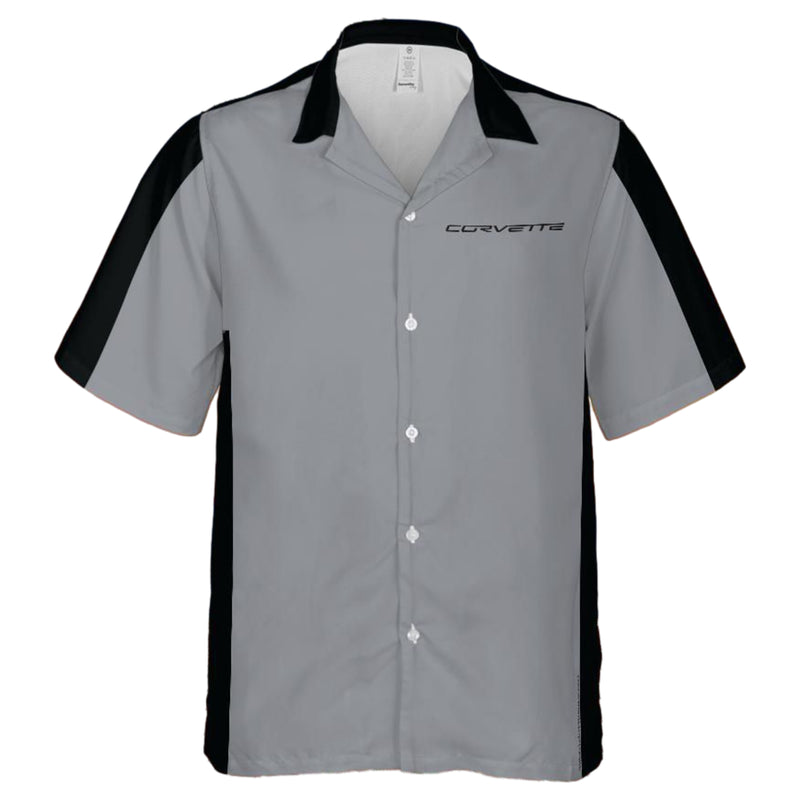 C6 Chevrolet Corvette Hawaiian Shirt Machine Silver and Black Color Block Men's Short Sleeve Button-Up Casual Camp Shirt
