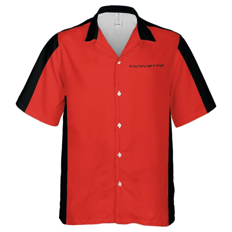 C6 Chevrolet Corvette Hawaiian Shirt Victory Red and Black Color Block Men's Short Sleeve Button-Up Casual Camp Shirt
