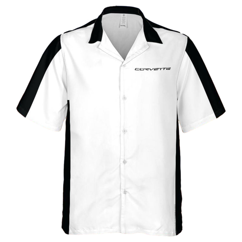 C6 Chevrolet Corvette Hawaiian Shirt Arctic White and Black Color Block Men's Short Sleeve Button-Up Casual Camp Shirt