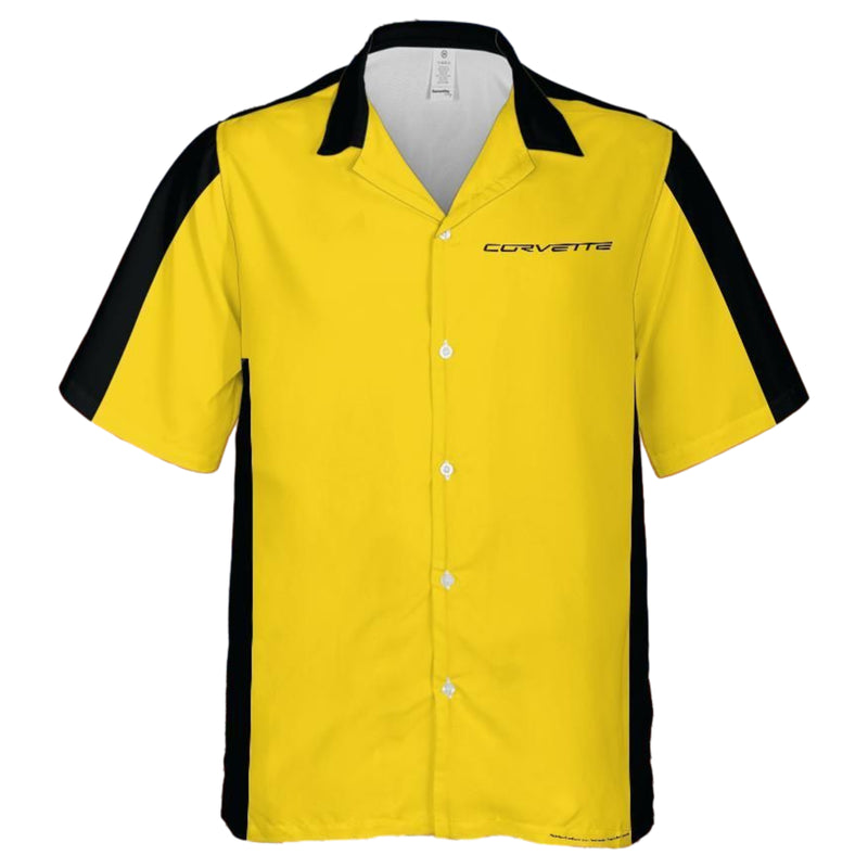 C6 Chevrolet Corvette Hawaiian Shirt Velocity Yellow and Black Color Block Men's Short Sleeve Button-Up Casual Camp Shirt