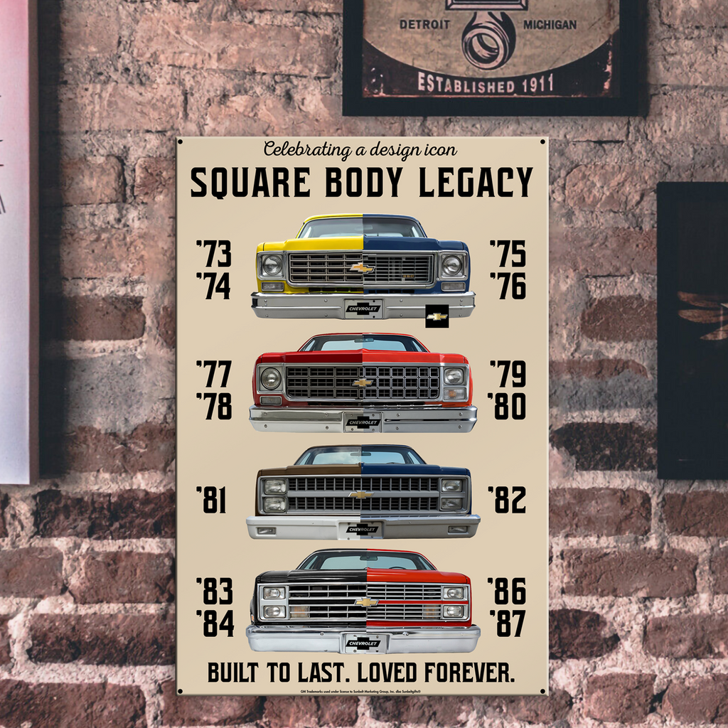 Chevrolet C10 Truck USA‑Made Steel Wall Décor 12” x 18” – Square Body Evolution Sign