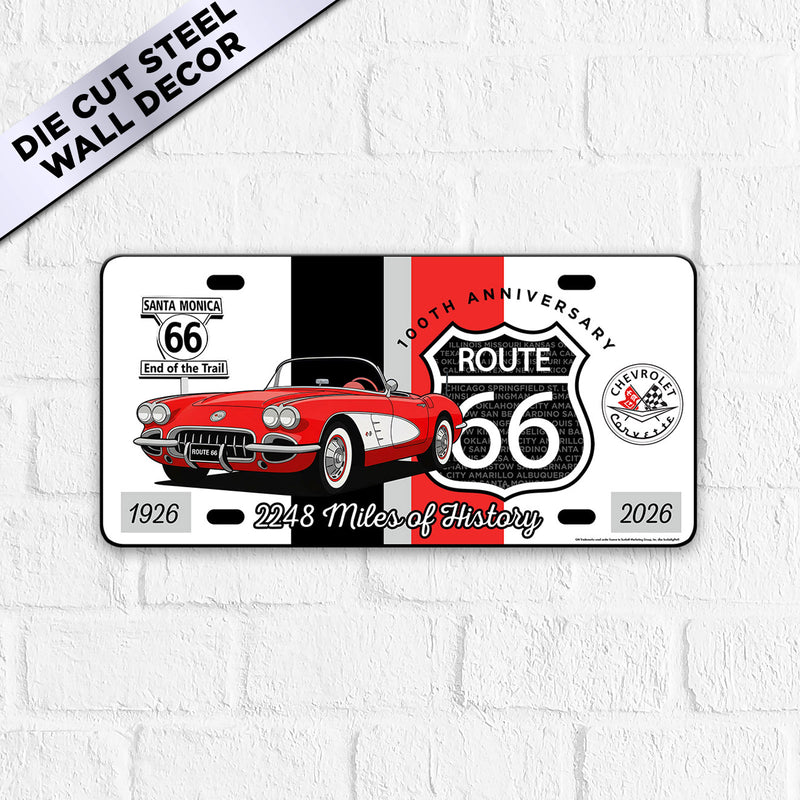C1 Corvette Route 66 100th Anniversary 12" x 6" Wall Decor – Red & White Corvette Edition