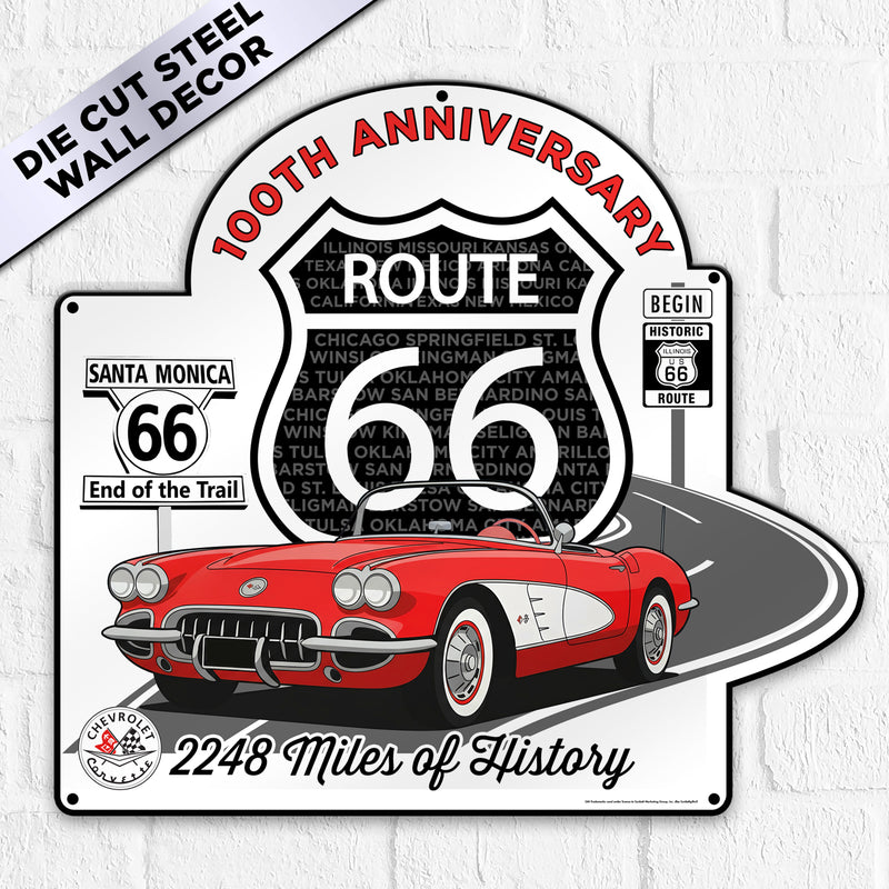 C1  Corvette Route 66 100th Anniversary Metal Sign –  Available in 2 Sizes