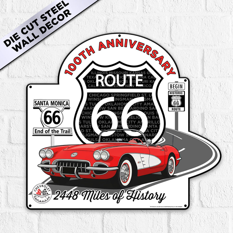 C1  Corvette Route 66 100th Anniversary Metal Sign –  Available in 2 Sizes
