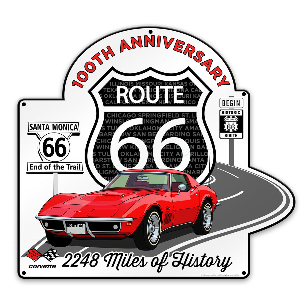 C3 Corvette Route 66 100th Anniversary Metal Sign - Legends of the Road, Available in 2 Sizes