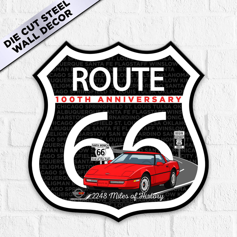 C4 Corvette Route 66 100th Anniversary Die-Cut Shield – Red Convertible Edition-Available in 2 Sizes