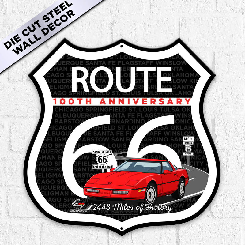 C4 Corvette Route 66 100th Anniversary Die-Cut Shield – Red Convertible Edition-Available in 2 Sizes