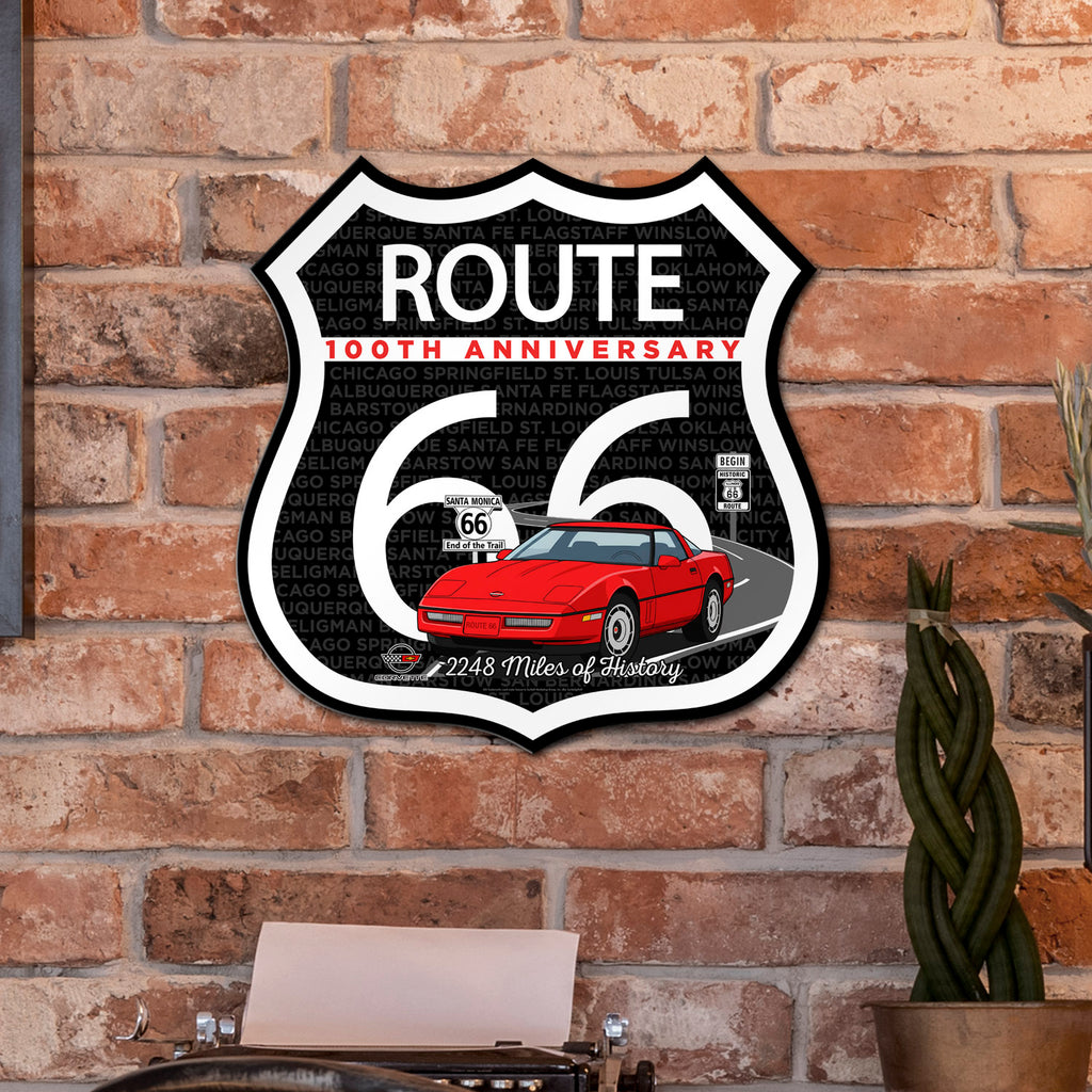 C4 Corvette Route 66 100th Anniversary Die-Cut Shield – Red Convertible Edition-Available in 2 Sizes