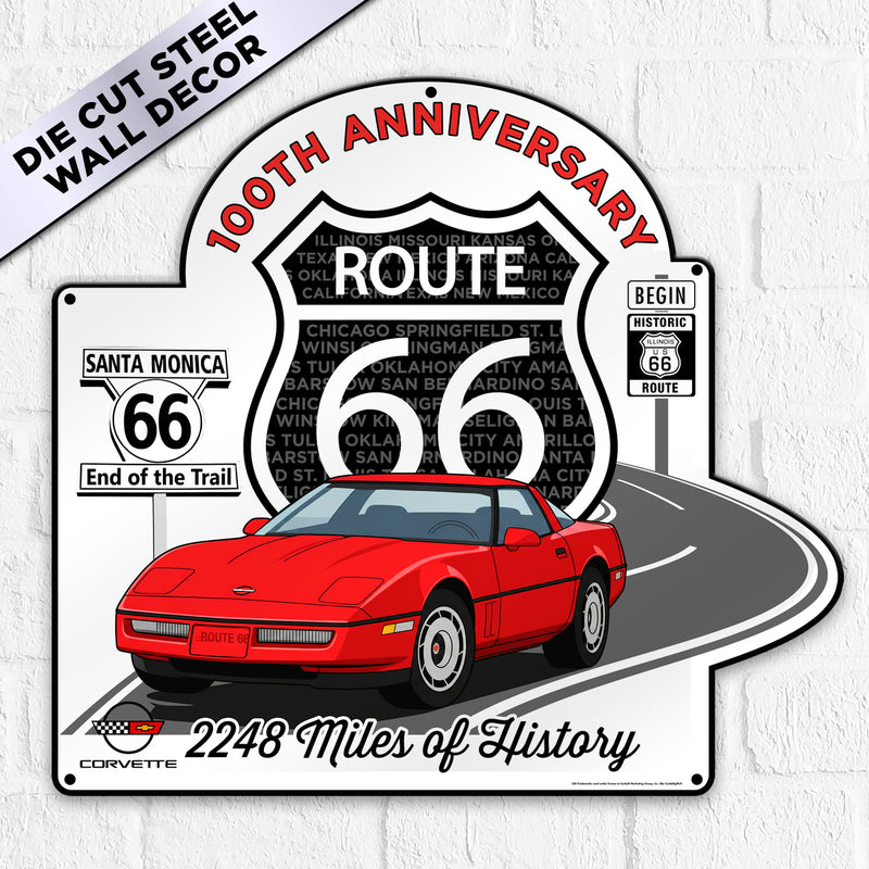 C4 Corvette Route 66 100th Anniversary Metal Sign - Legends of the Road, Available in 2 Sizes